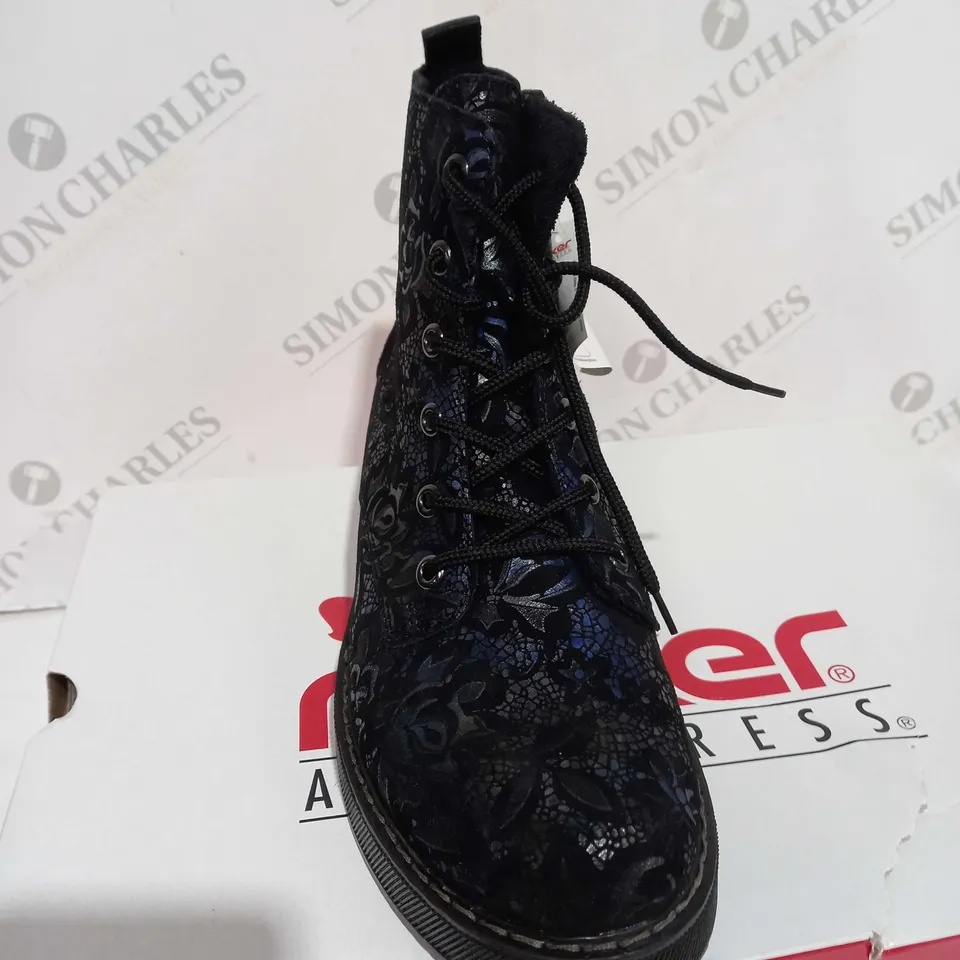 RIEKER LACE UP BOOT DARK FLOURAL SIZE 5 - BOXED