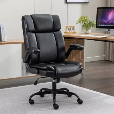 BOXED HIGH BACK PU LEATHER ERGONOMIC EXECUTIVE OFFICE CHAIR -BLACK-