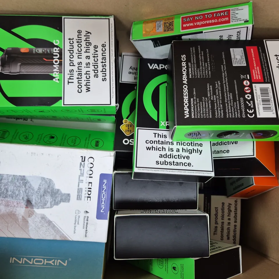 BOX OF APPROXIMATELY 20 ASSORTED VAPING ITEMS AND PRODUCTS TO INCLUDE VAPORESSO, INNOKIN, ETC
