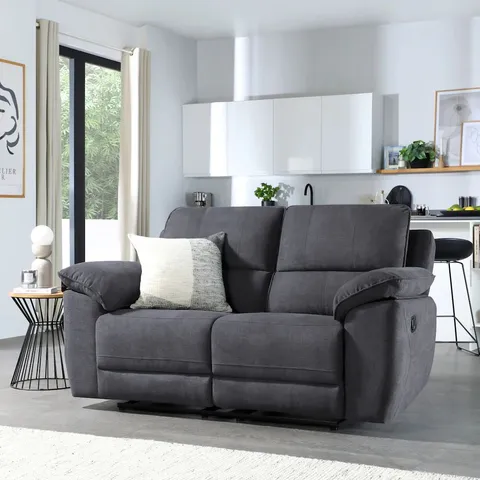 BOXED SEVILLE 2 SEATER RECLINER SOFA, SLATE GREY CLASSIC PLUSH FABRIC