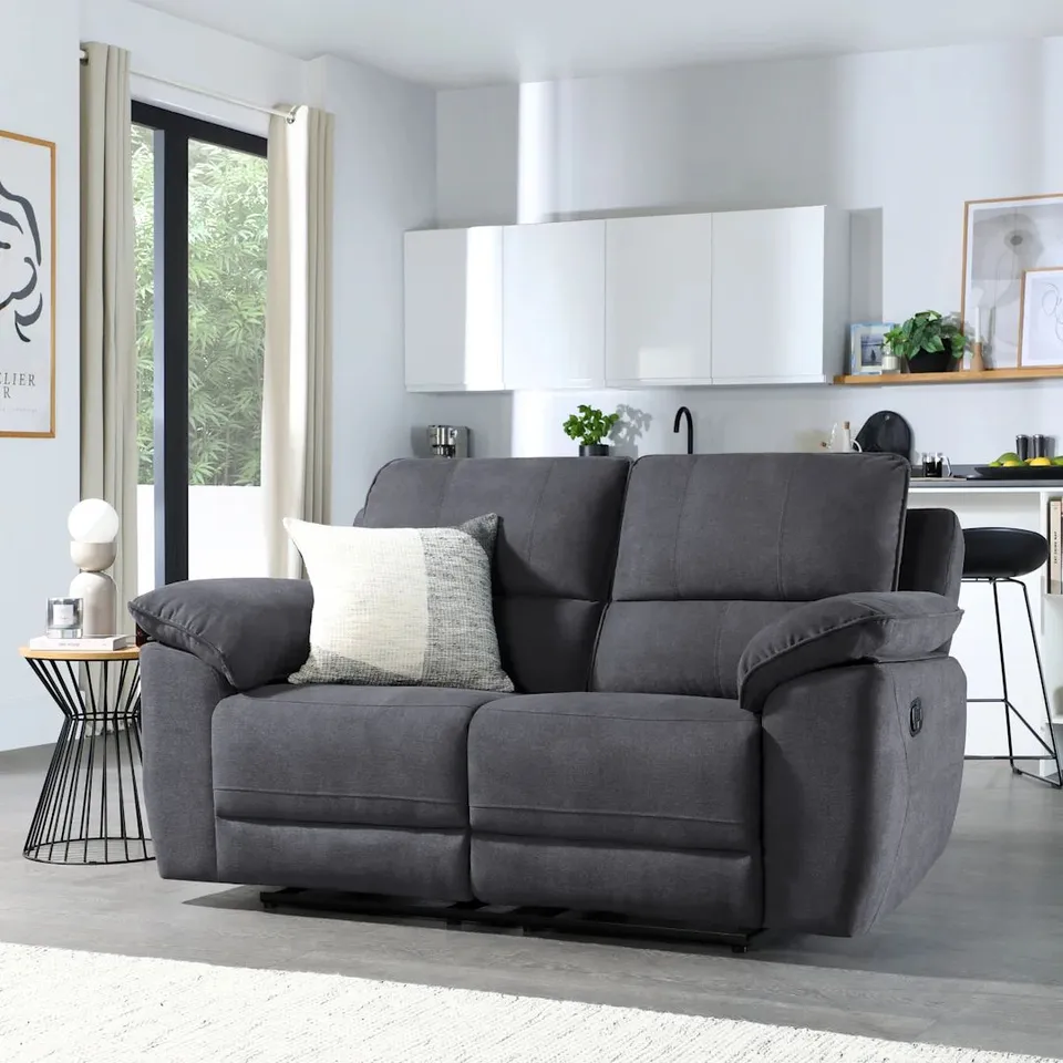 BOXED SEVILLE 2 SEATER RECLINER SOFA, SLATE GREY CLASSIC PLUSH FABRIC