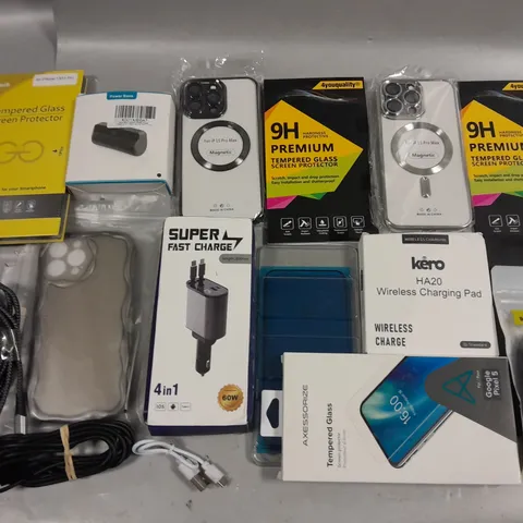 LOT OF ASSORTED MOBILE PHONE ACCESSORIES TO INCLUDE SCREEN PROTECTORS, SUPER FAST CHARGER AND VARIOUS CASES