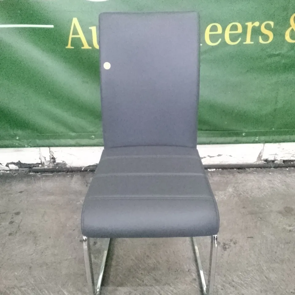 PERTH GREY LEATHER DINING CHAIR WITH CHROME LEG