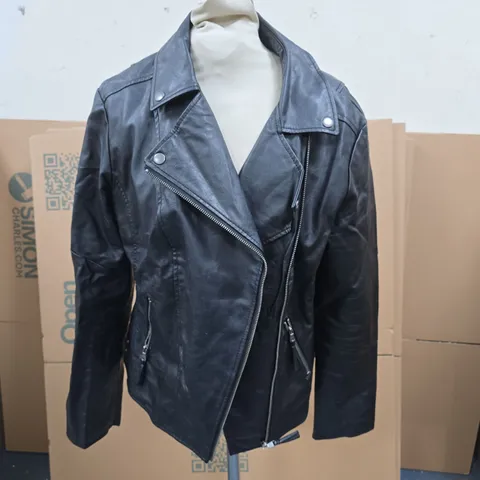 BONPRIX COLLECTION BLACK FAUX LEATHER BIKER JACKET – UK 16 (EU 42)