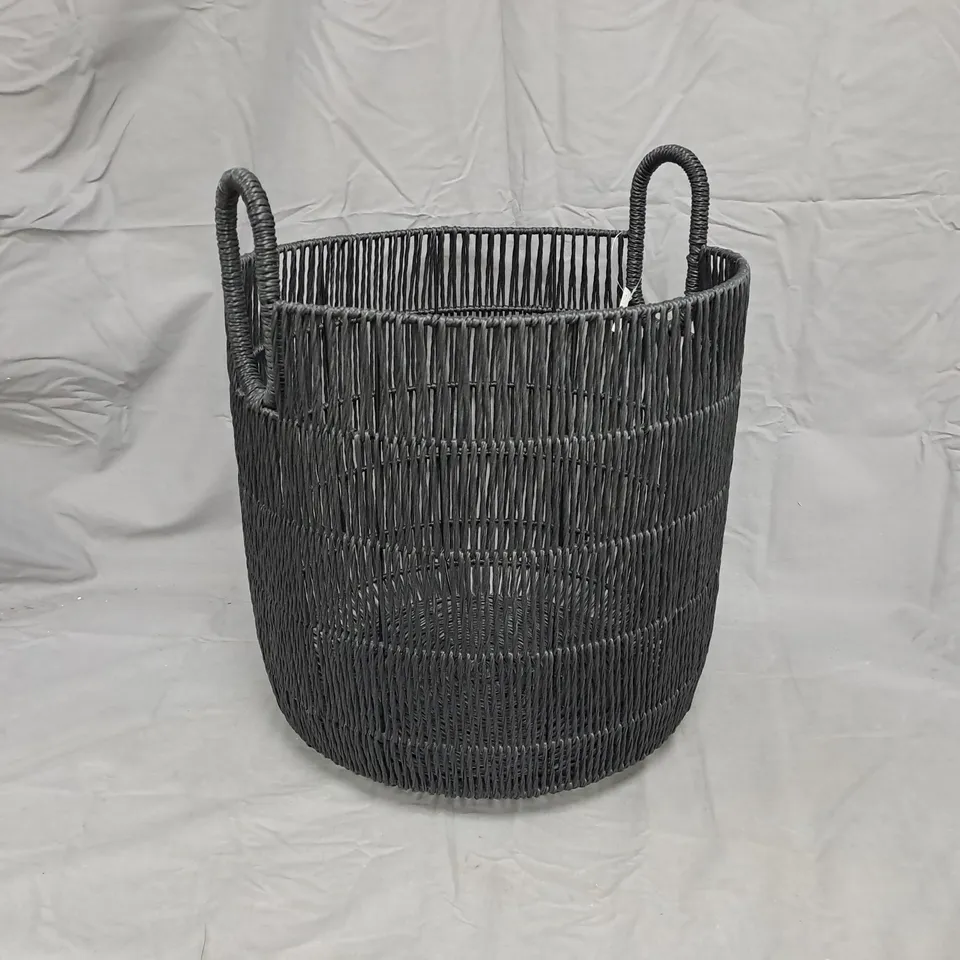 POLY RATTAN BLACK LAUNDRY BASKET