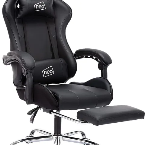 BOXED NEO SWIVEL LEATHER GAMING CHAIR WITH FOOTREST - BLACK (1 BOX) - COLLECTION ONLY