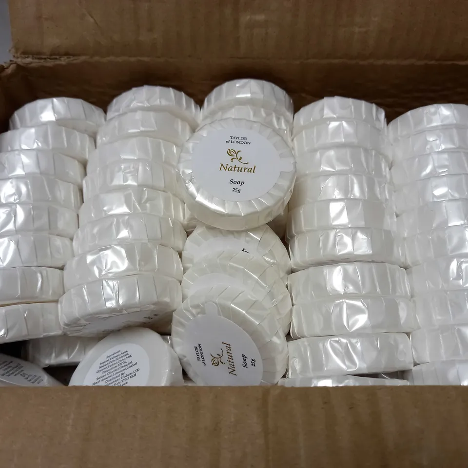 BOX OF APPROX 80 X 25G TAYLOR OF LONDON NATURAL SOAP BARS