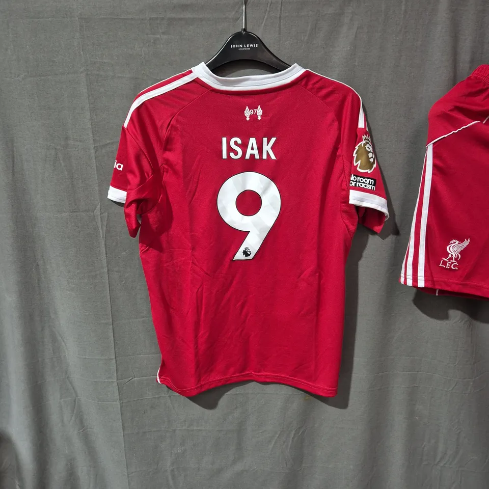 LIVERPOOL FC ADIDAS FOOTBALL SHIRT AND SHORTS ISAK 9 – UK 28 SLIM FIT