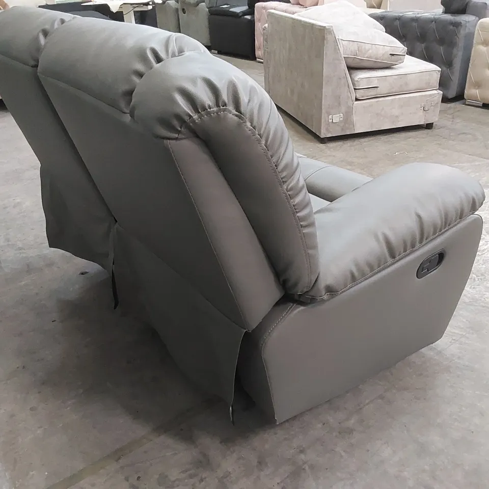 QUALITY DESIGNER CHINA 2-SEATER FAUX LEATHER MANUAL RECLINER SOFA - GREY