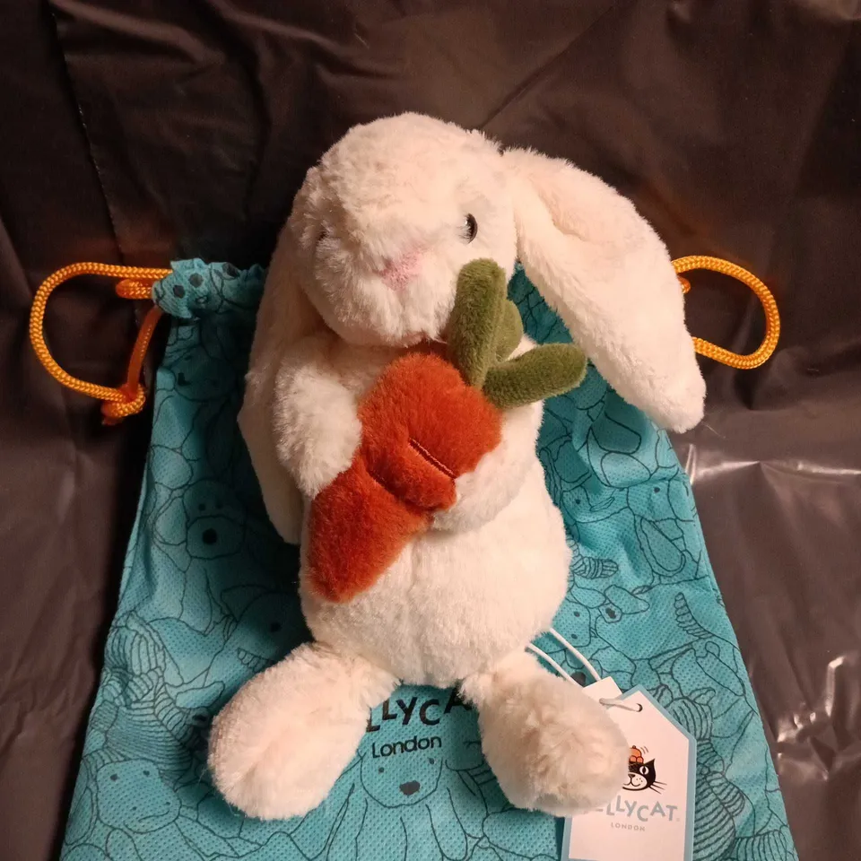 JELLYCAT BASHFUL BUNNY WITH CARROT – WHITE PLUSH TOY WITH TURQUOISE GIFT BAG