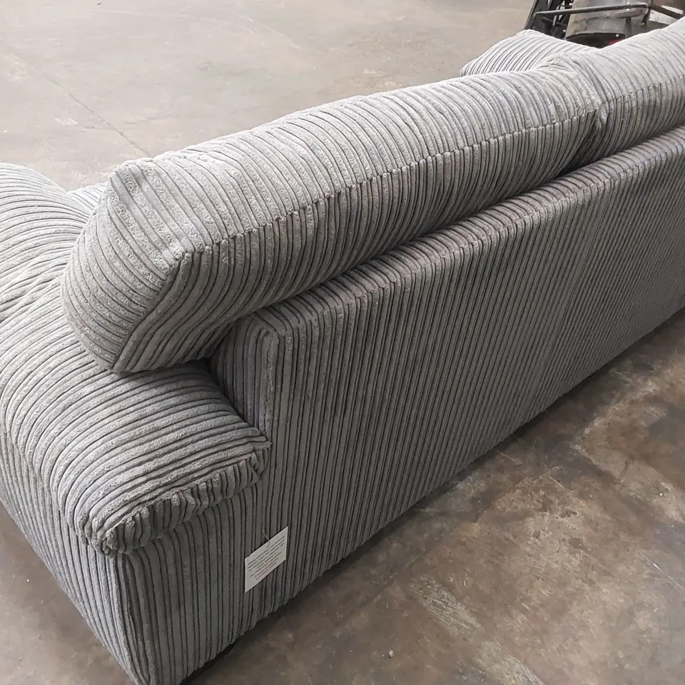 DESIGNER 3 SEATER GREY FABRIC CORDUROY SOFA 