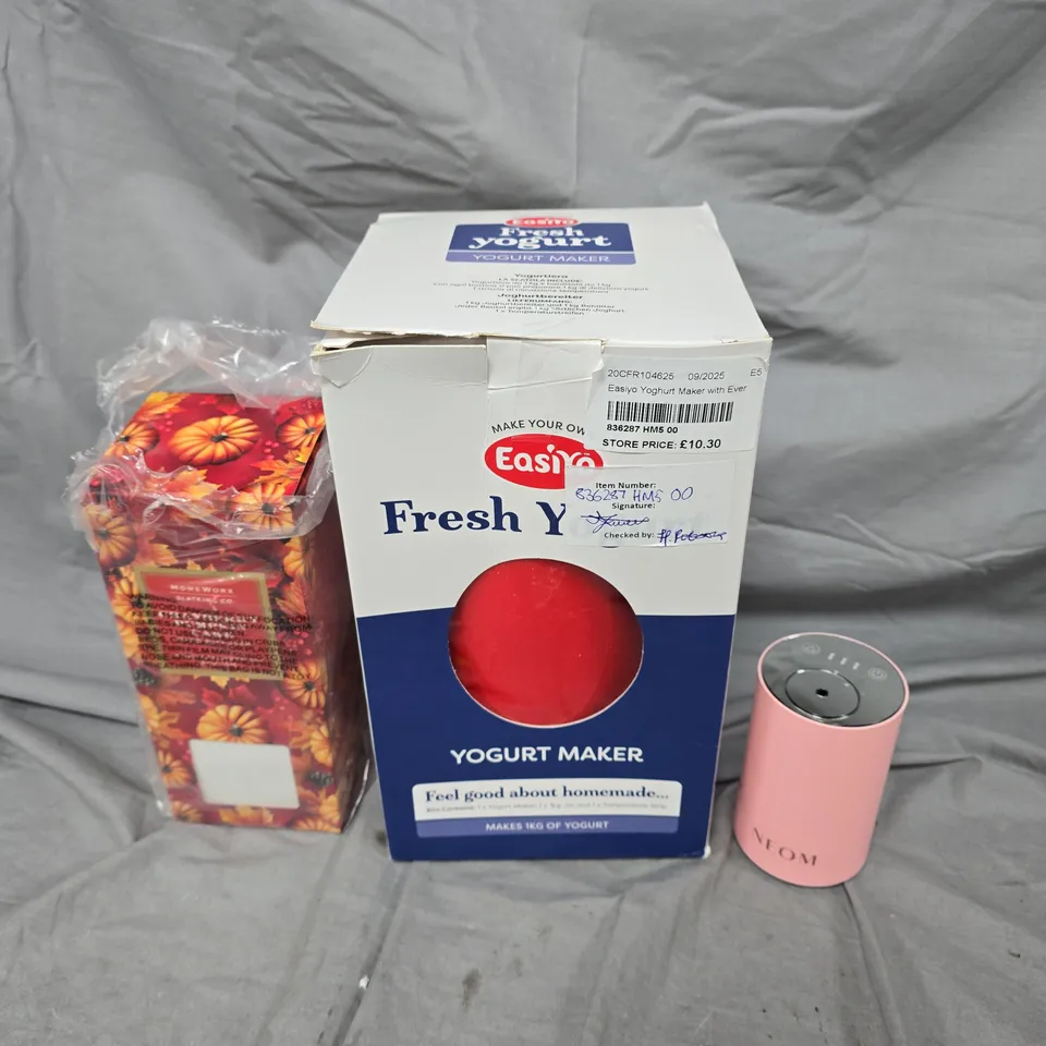 APPROXIMATELY 10 ASSORTED HOUSEHOLD PRODUCTS TO INCLUDE REED DIFFUSER, YOGURT MAKER, POWER CABLE ETC