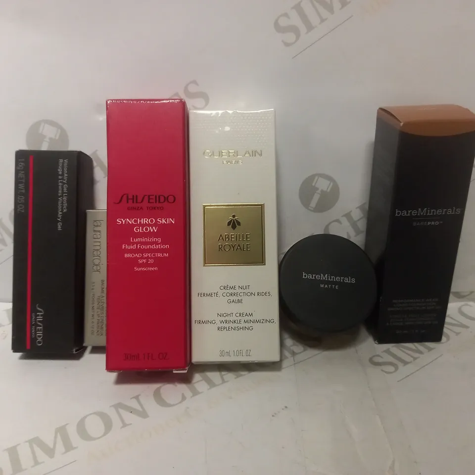 BOX OF APPROX 20 ASSORTED HEALTH & BEAUTY TO INCLUDE - BARE MINERALS MATTE WARM DARK FOUNDATION - SHILEIDO SYNCHRO SKIN GLOW - GUERLAIN NIGHT CREAM ECT