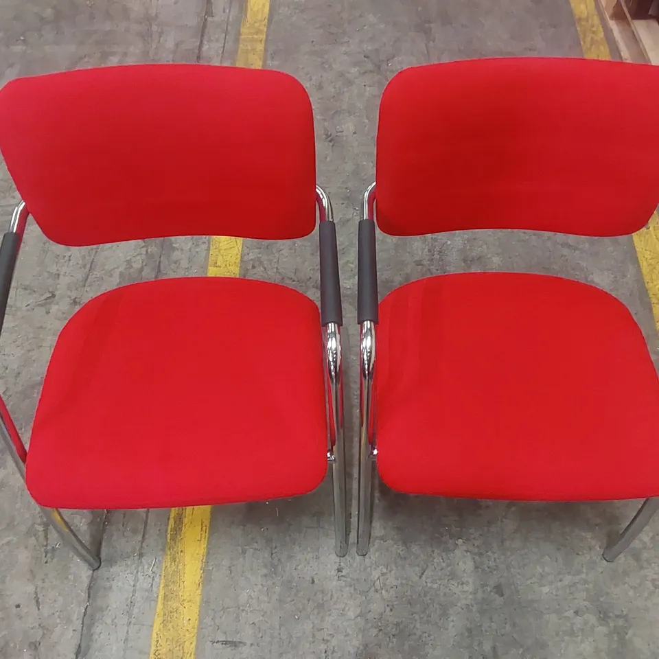 PAIR OF UPHOLSTERED RED OFFICE CHAIRS