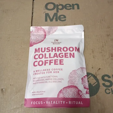 GROUNDED RITUALS MUSHROOM COLLAGEN COFFEE – WELLNESS DIETARY SUPPLEMENT 150G - BB 29/3/2028