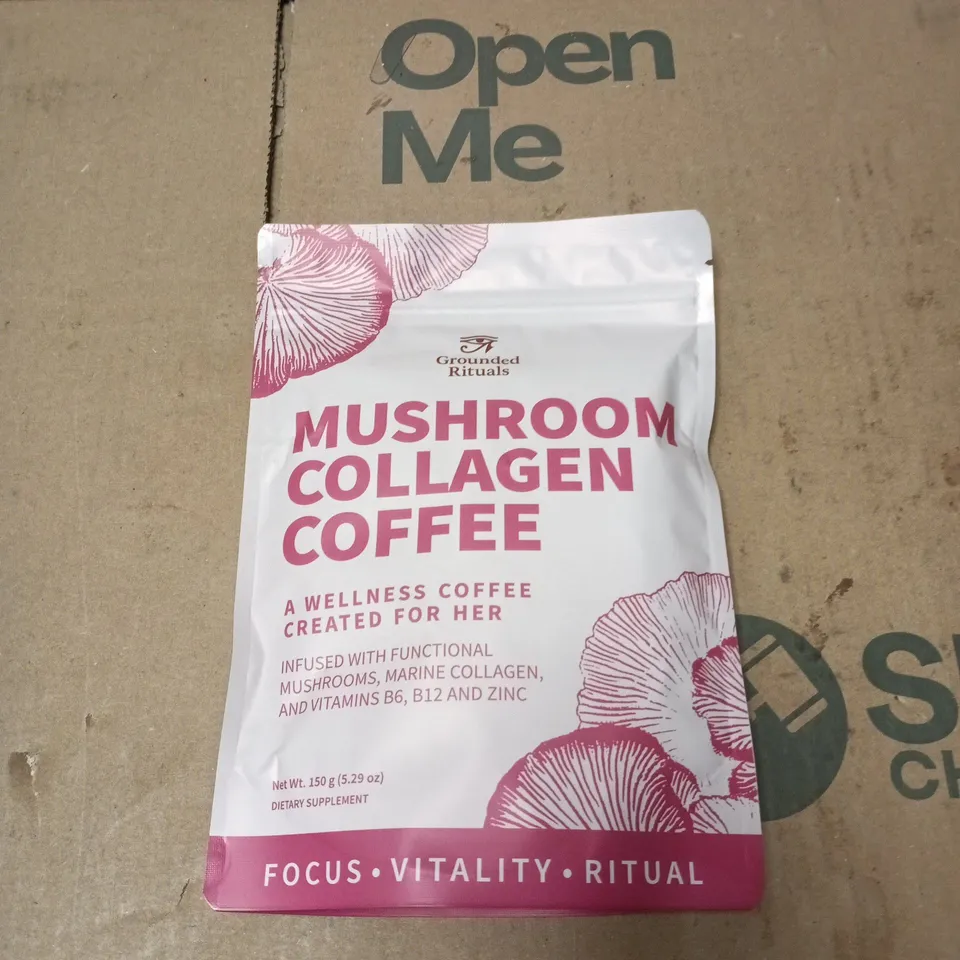 GROUNDED RITUALS MUSHROOM COLLAGEN COFFEE – WELLNESS DIETARY SUPPLEMENT 150G - BB 29/3/2028