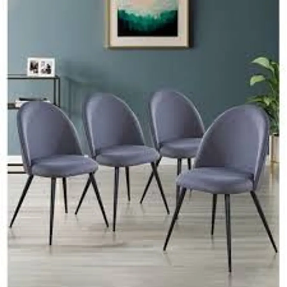 BOXED SET OF 4, MOSE UPHOLSTERED DINING CHAIRS - LIGHT GREY TOP/BLACK LEGS (1 BOX)