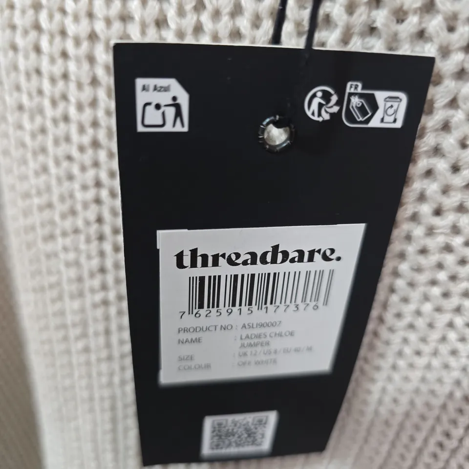 THREADBARE LADIES CHLOE JUMPER – CREAM KNIT, UK 12