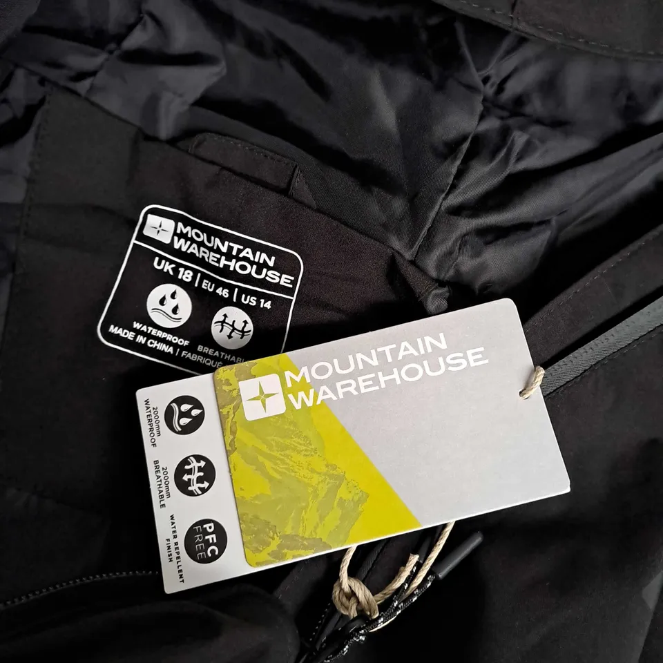 MOUNTAIN WAREHOUSE VANCOUVER II LIGHTWEIGHT WATERPROOF JACKET IN BLACK - UK 18