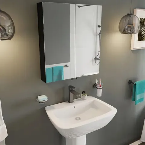 BOXED CROYDEX DAWLEY DOUBLE DOOR MIRROR FLEXI-FIX CABINET, MATT BLACK (1 BOX)