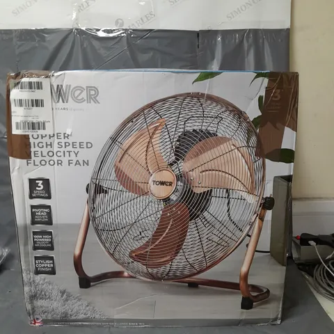 TOWER T662000C HIGH-SPEED VELOCITY FLOOR FAN WITH ADJUSTABLE TILT, LONG-LIFE MOTOR, 18 INCH, 100W, COPPER