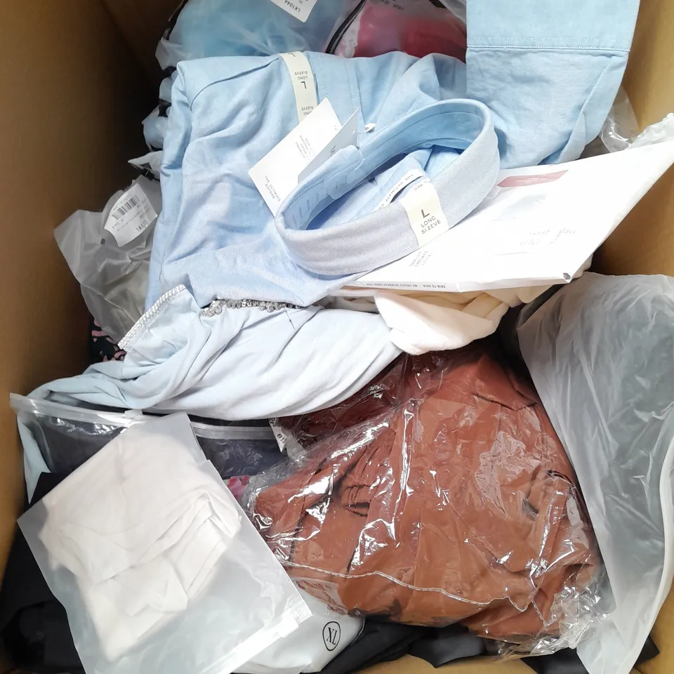 APPROXIMATELY 20 ASSORTED CLOTHING ITEMS IN VARIOUS SIZES AND STYLES TO INCLUDE - SOCKS, DRESS, TROUSERS, ETC