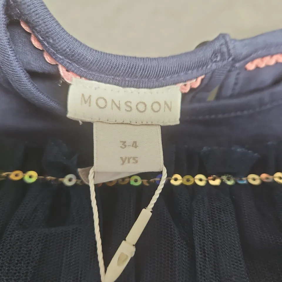 MONSOON GIRLS' NAVY FLORAL DRESS, 3–4 YRS