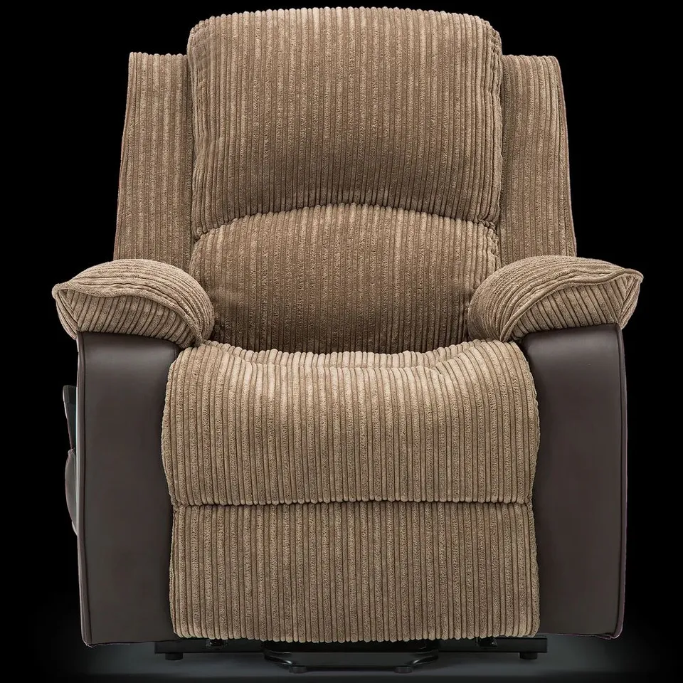 BOXED POSTANA BROWN FAUX LEATHER POWER RISE & RECLINING EASY CHAIR (2 BOXES) RRP £399.99