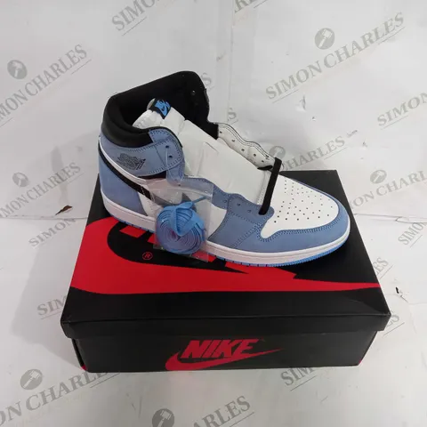 BOXED PAIR OF NIKE AIR JORDAN SPORTS SHOES IN BLUE/WHITE - UK SIZE 11