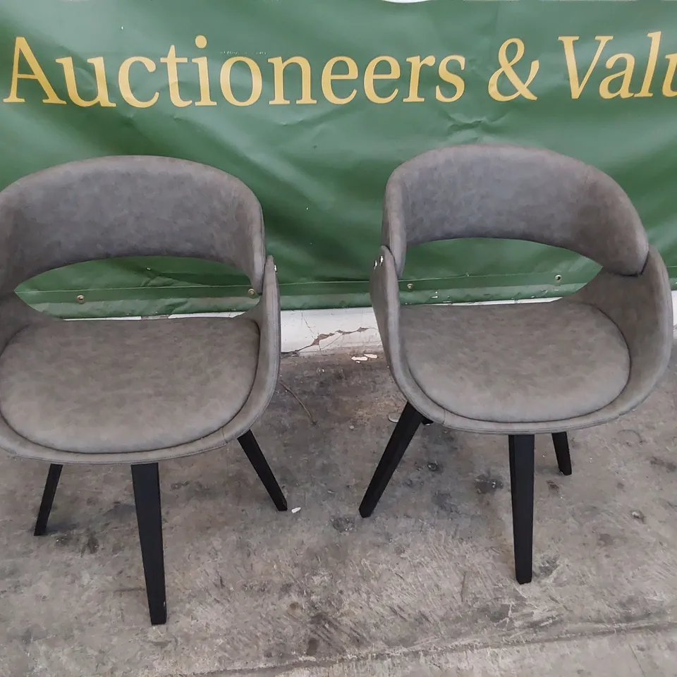 PAIR OF DESIGNER SWIVEL DINING CHAIRS GREY PU