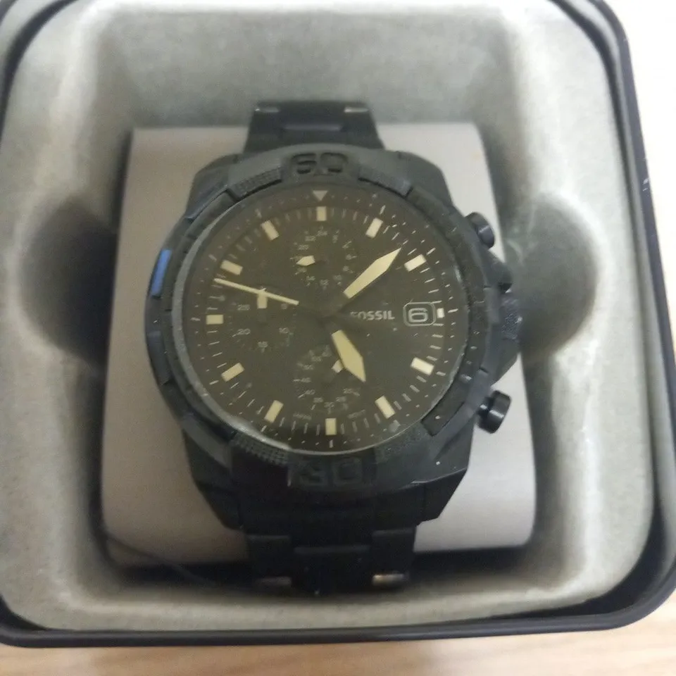 BOXED FOSSIL 44MM BRONSON STAINLESS STEEL WRIST WATCH