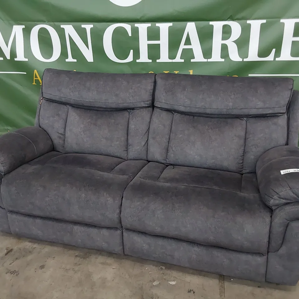 DESIGNER ORION POWER RECLINING THREE SEATER SOFA CHARCOAL SUEDE WITH BLACK PIPING