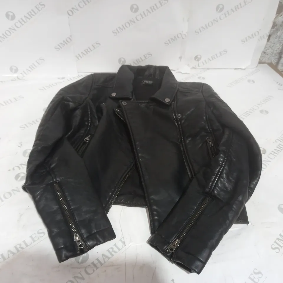 BLACK FAUX LEATHER JACKET UK SIZE 10