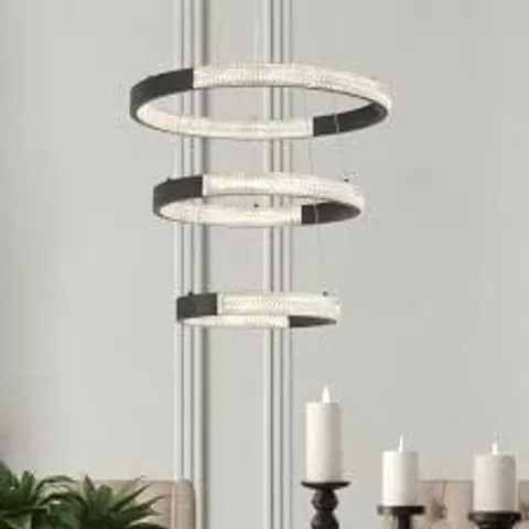 BRAND NEW BOXED 3-LIGHT UNIQUE TIERED LED CHANDELIER IN BLACK