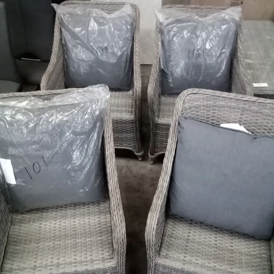 SET OF 4 HAMILTON GREY WICKER GARDEN ARMCHAIRS