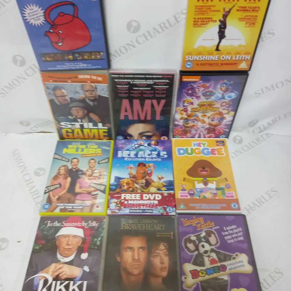 LOT OF APPROXIMATELY 11 ASSORTED DVDs TO INCLUDE AMY, ICE AGE 5 COLLISION COURSE, BRAVE HEART