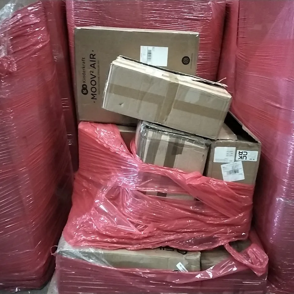 PALLET OF HOUSEHOLD ITEMS TO INCLUDE MOON 2 AIR 3 IN 1 STROLLER, DEHUMIDIFIERS, OFFICE CHAIRS ECT 