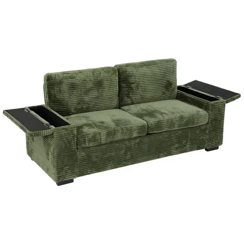 BOXED MODERN 180CM 2-SEATER CORDUROY SOFA WITH TWO-ARM STORAGE - GREEN (1 BOX)