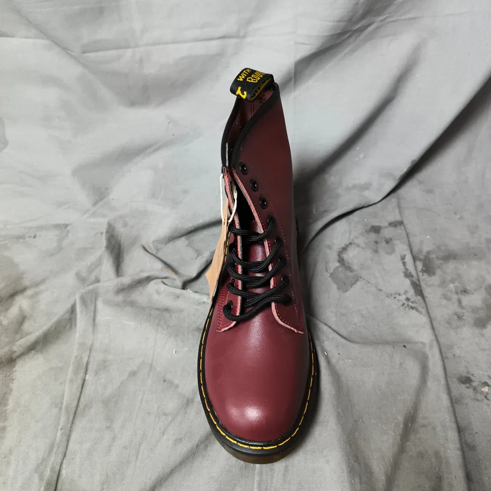 UNBOXED DR. MARTENS 1460 8-EYE BOOTS – BURGUNDY LEATHER, AIRWAIR SOLE UK SIZE 6