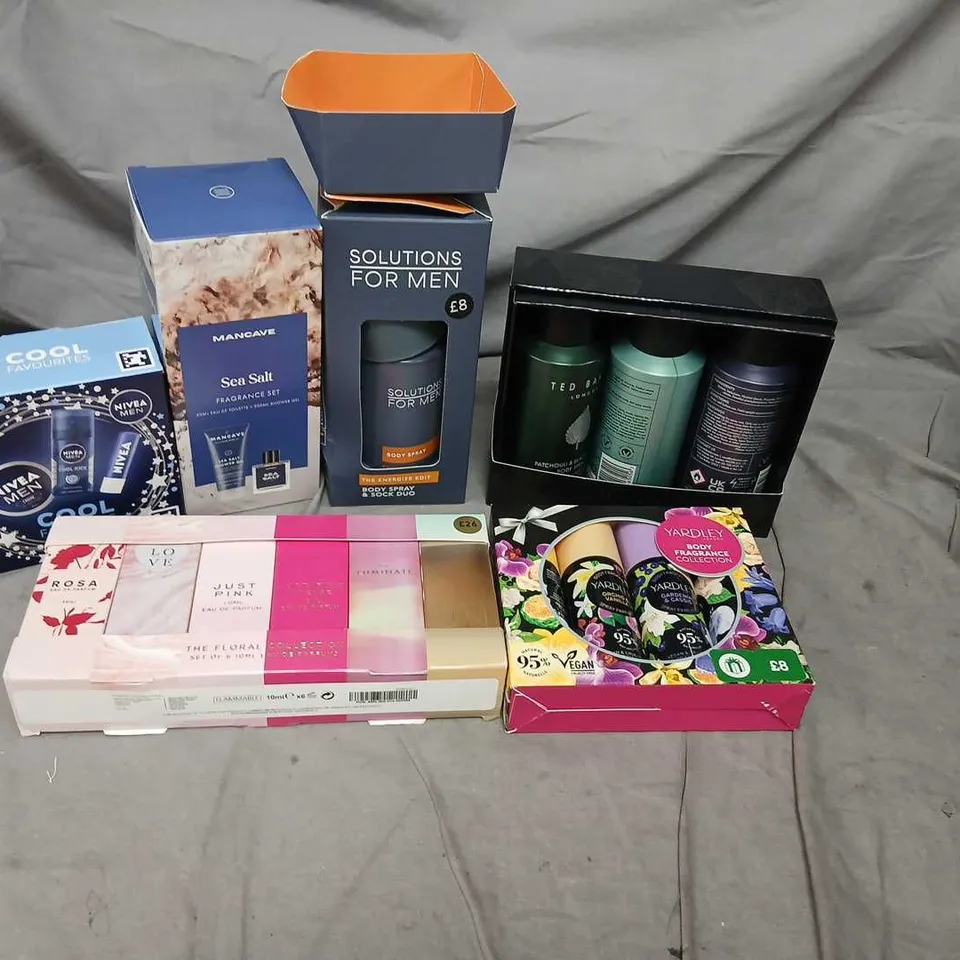 SIX ASSORTED GIFT SETS TO INCLUDE; TED BAKER, MANCAVE, NIVEA AND YARDLEY