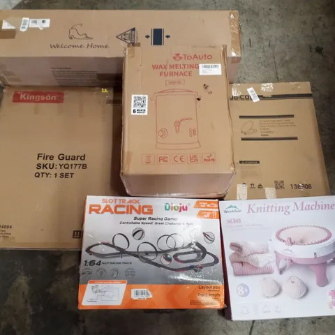 PALLET CONTAINING ASSORTED PRODUCTS INCLUDING FOLDING MATTRESS, FIRE GUARD, WAX MELTING FURNACE, SLOT TRACK RACING, KNITTING MACHINE & TOILET SEAT