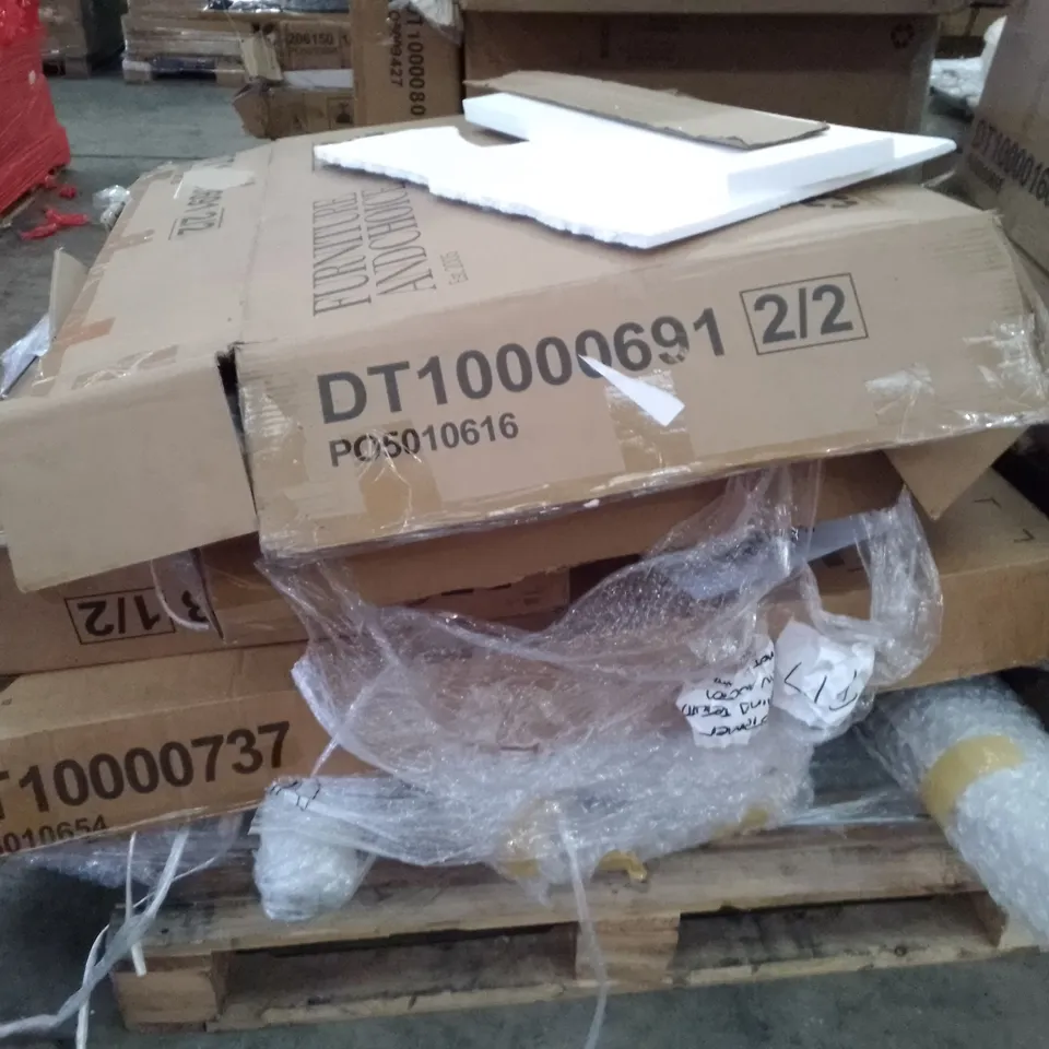 PALLET OF ASSORTED FLAT PACK DINING TABLE PARTS 