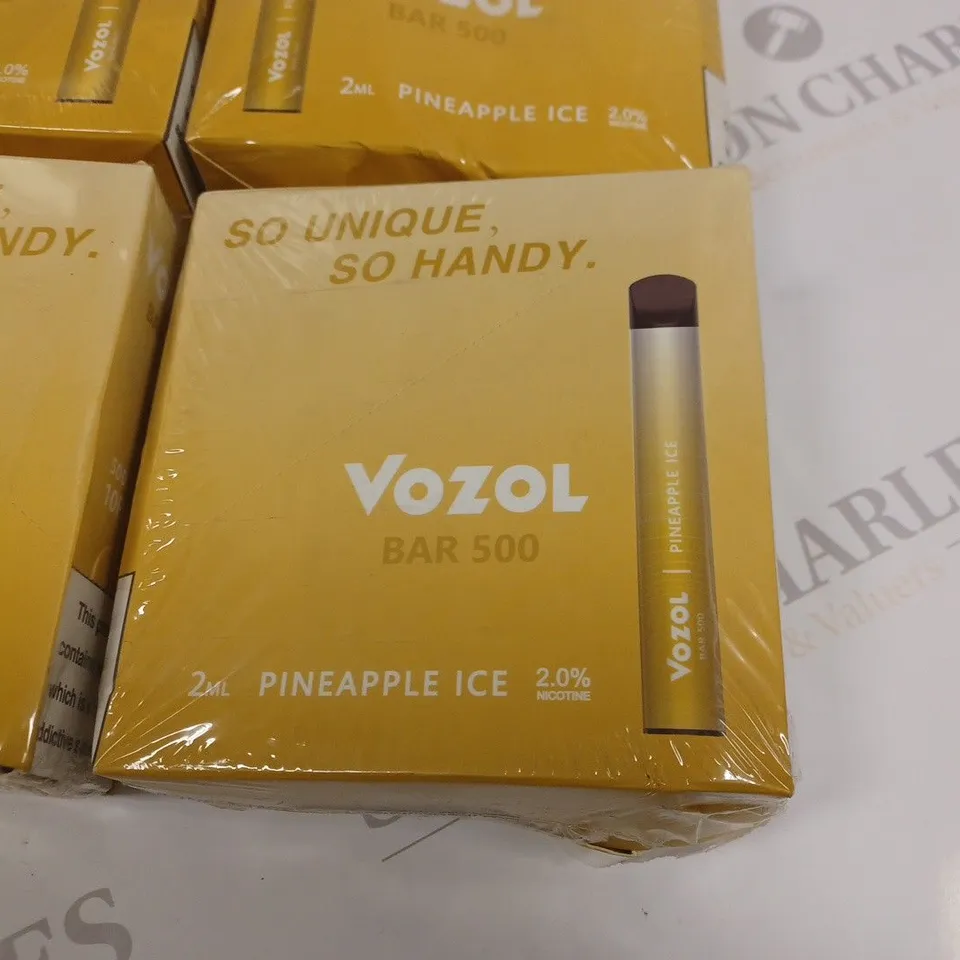 LOT OF 9 SEALED 10-PACKS OF VOZOL BAR 500 DISPOSABLE E-CIGARETTES IN PINEAPLLE ICE