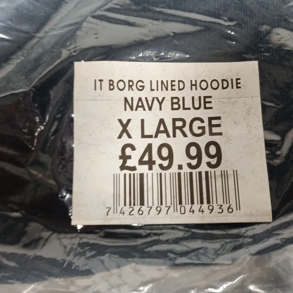 BAGGED ISLAND TRADING BORG-LINED HOODIE – NAVY BLUE – XL