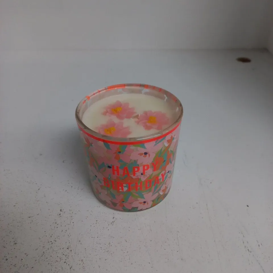 BIRTHDAY CANDLE IN FLORAL GLASS JAR – 400G