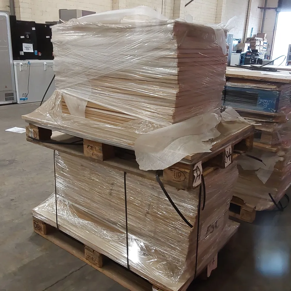 PALLET OF APPROXIMATELY 135 BRAND NEW KINNAIRD BEECH KITCHENS/BEDROOM REPLACEMENT CABINET DOOR/DRAWER/END PANELS IN ASSORTED SIZES TO INCLUDE;