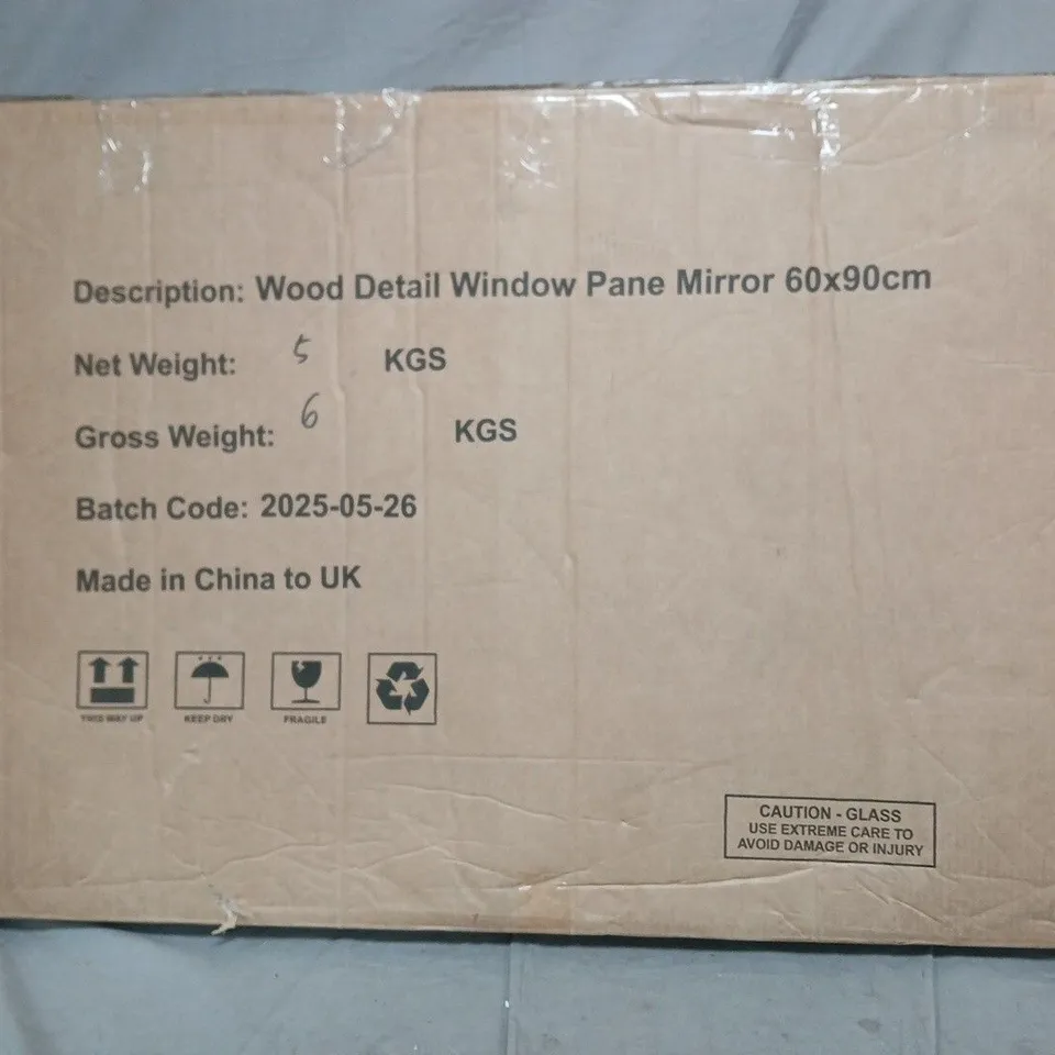BOXED WOOD DETAIL WINDOWPANE MIRROR - COLLECTION ONLY