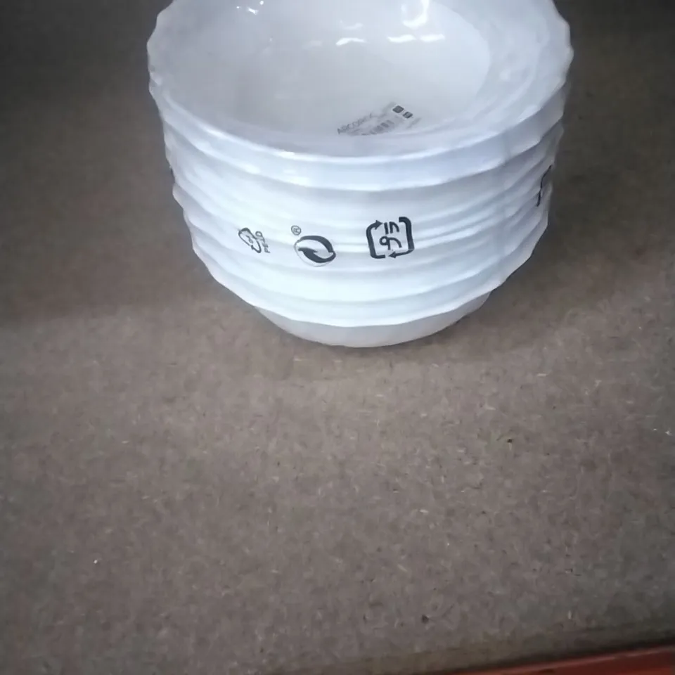 BOXED ARCOROC HIGH RESITANCE OPAL GLASS BOWLS - 6 PACK , 8 IN EACH PACK . 48 BOWLS