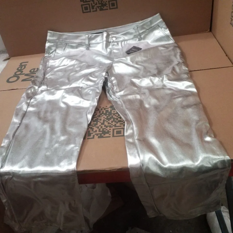 BOX CONTAINING APPROXIMATELY 18 BRAND NEW JD WILLIAMS SILVER PU STRAIGHT TROUSERS - SIZE 20