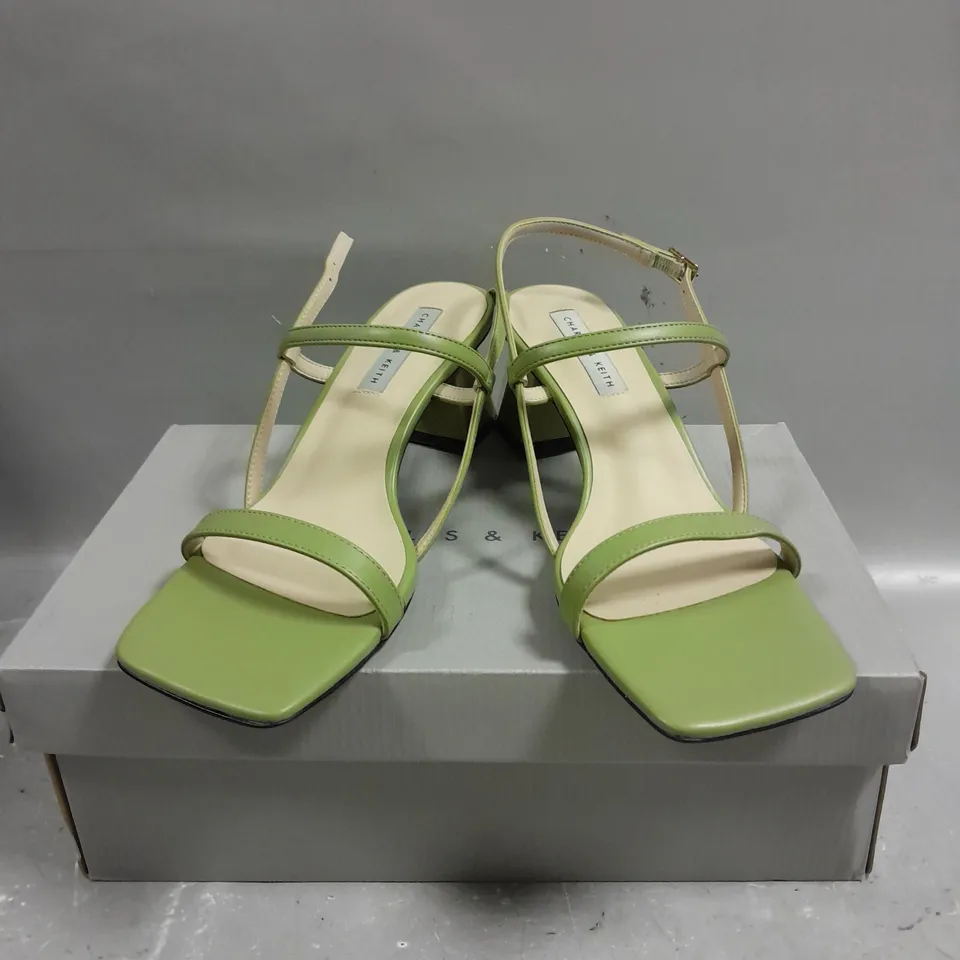 BOXED PAIR OF CHARLES & KEITH OPEN TOE SAGE GREEN SANDALS - 5